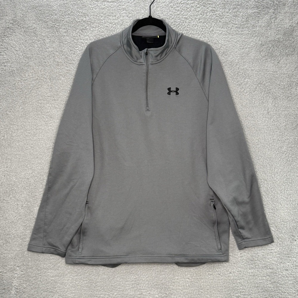 Under Armour Mens XL Gray Quarter Zip Pullover Loose Fit Athletic Jacket Pockets